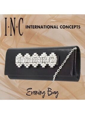 INC INTERNATIONAL CONCEPTS NWT Crystal-Ribbon Handle Black Clutch/Crossbody